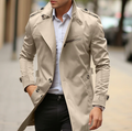 Double-breasted epaulet trench coat, front view