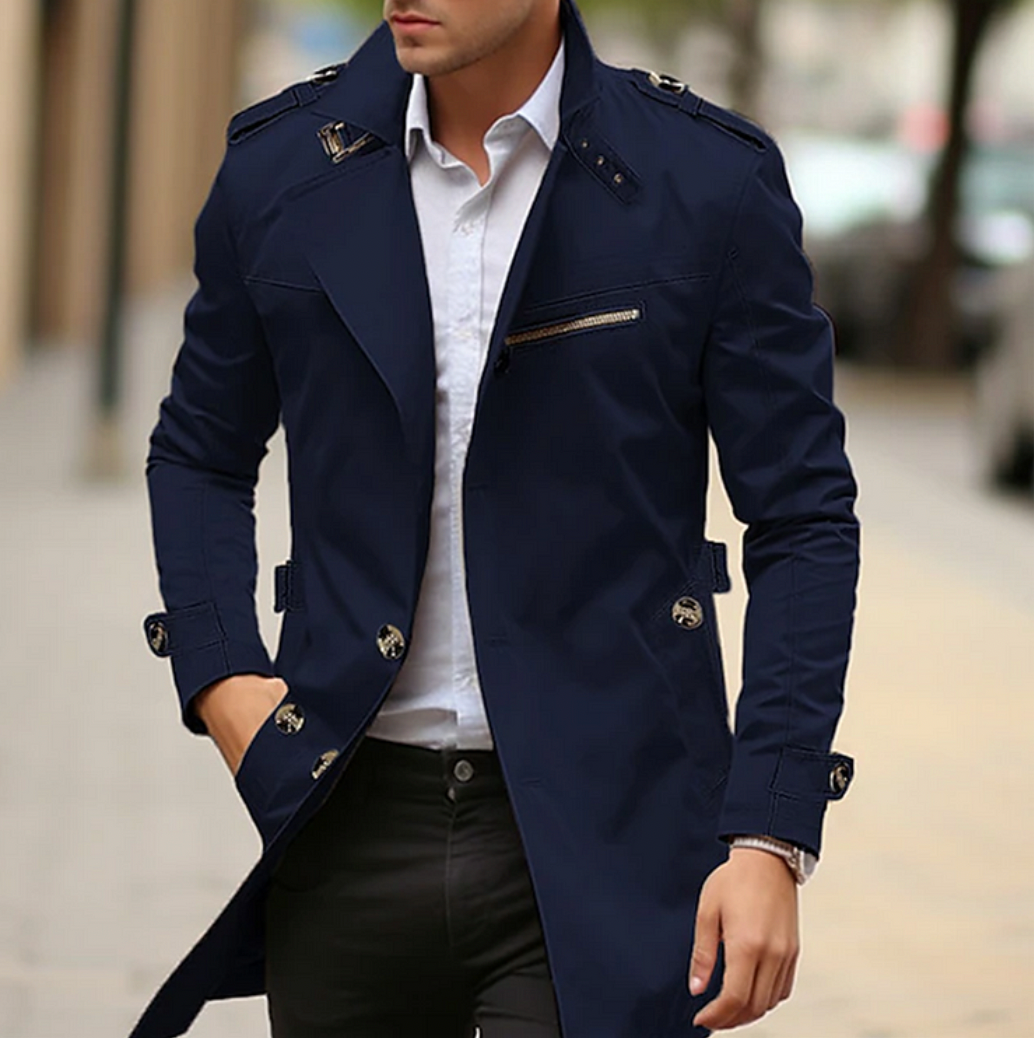 Double-breasted epaulet trench coat, additional styled view