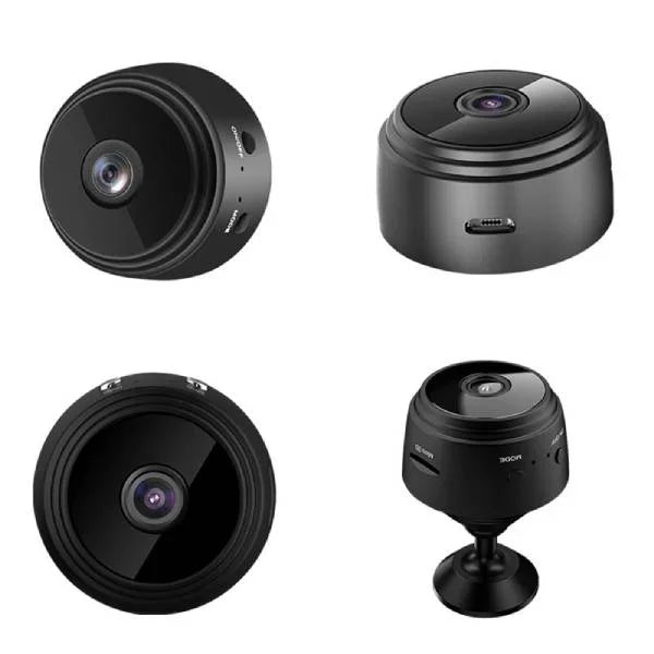 RV backup camera shown in multiple angles with round base mount