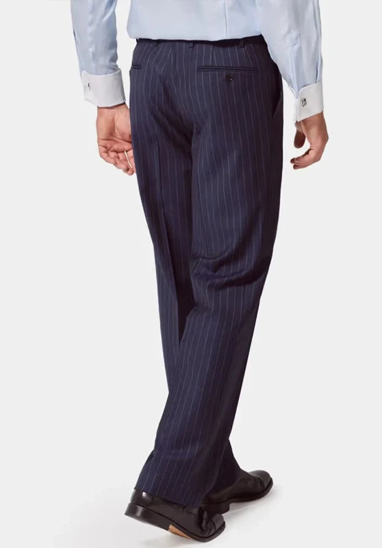 Vintage striped straight-leg trousers, back view