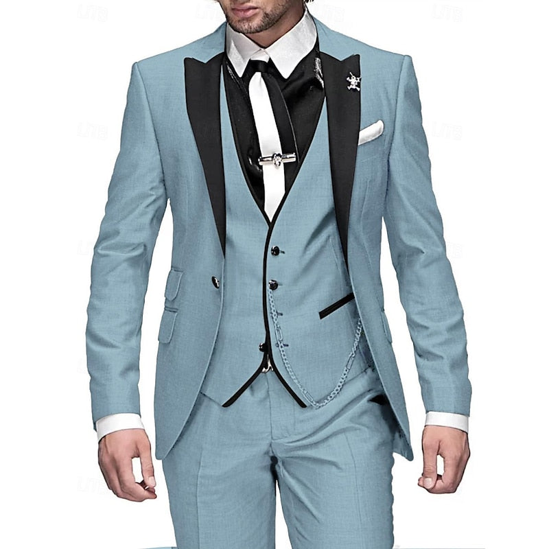 Men's three-piece tailored set, light blue color view