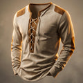 Lace-up contrast henley shirt, cream beige color view