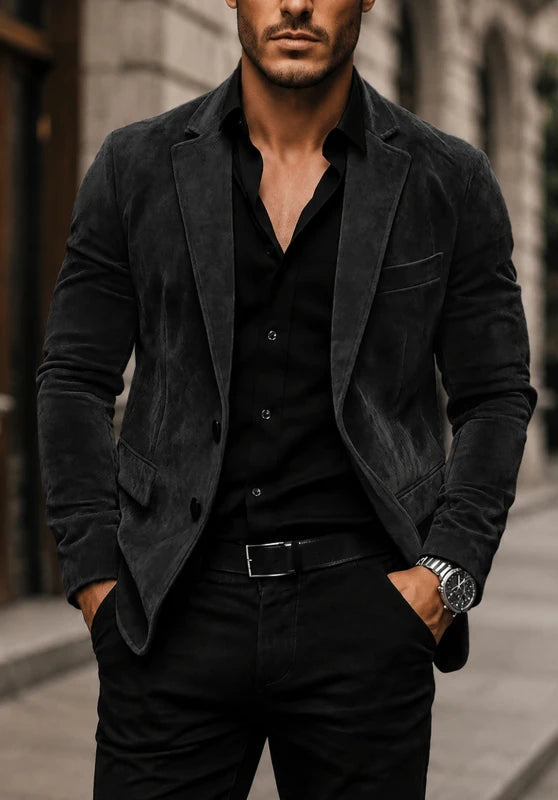 Slim fit two-button blazer, black color view