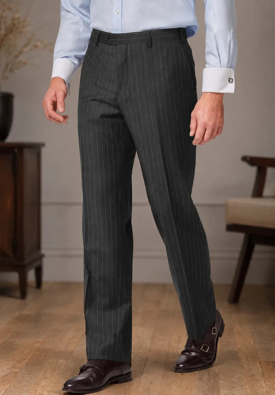 Vintage striped straight-leg trousers, black color view