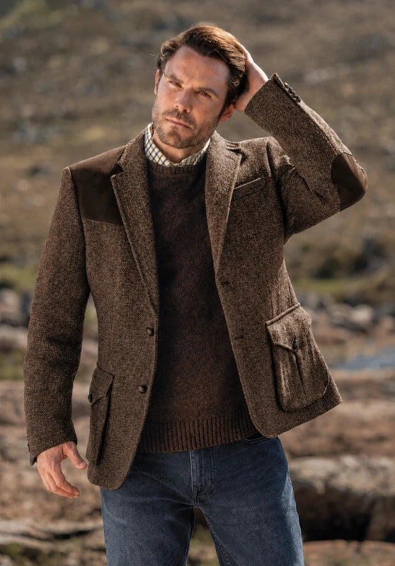 Contrast shoulder panel blazer, brown color view