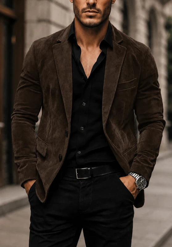 Slim fit two-button blazer, brown color view
