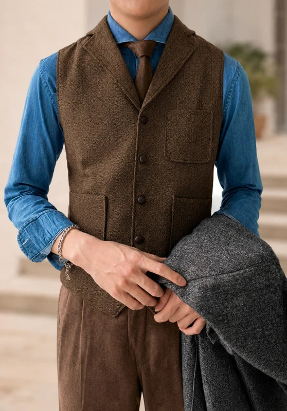 Slim fit chest pocket vest, brown color view