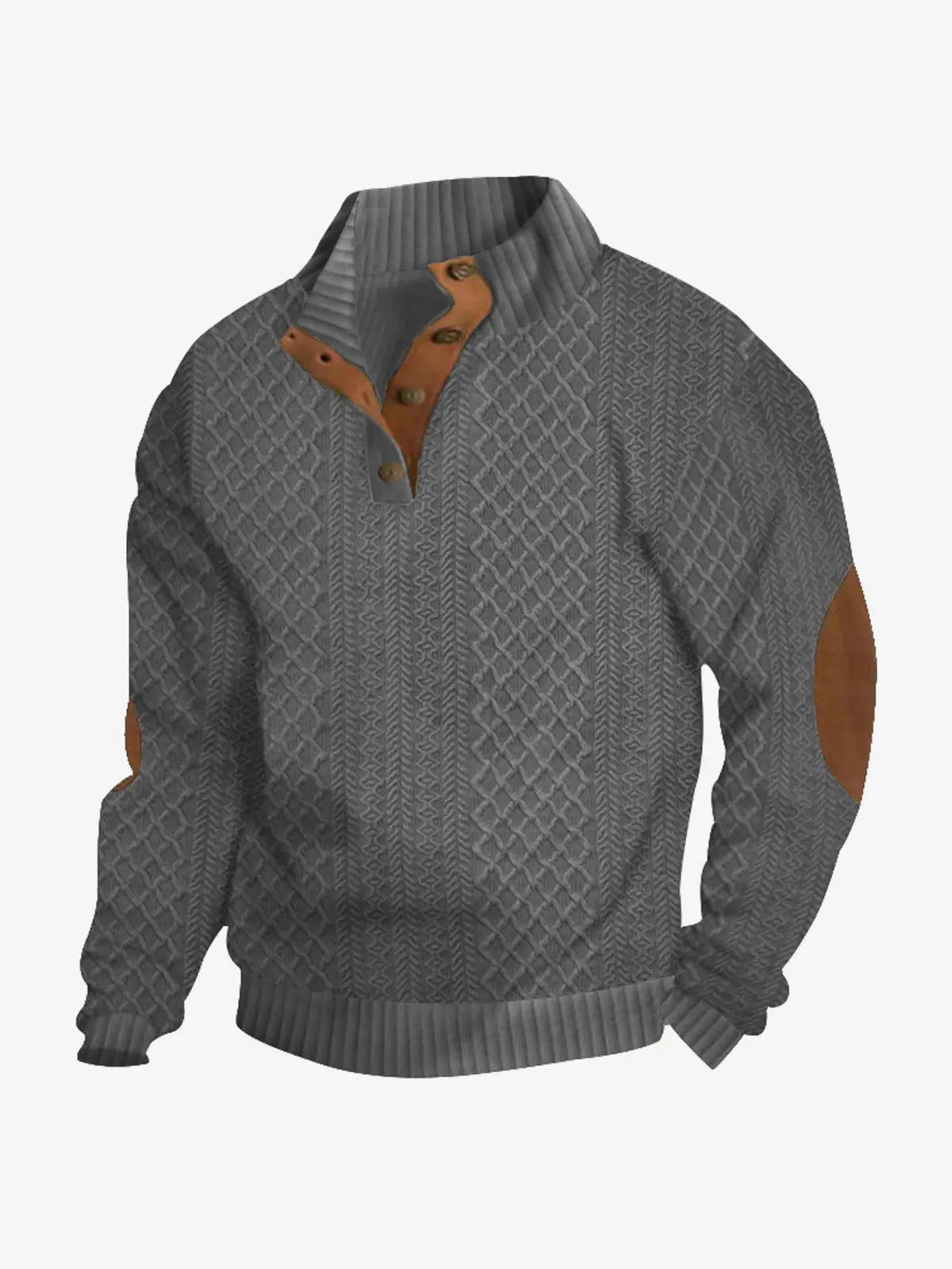 Elbow patch cable knit pullover, gray color view
