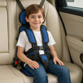 Blue kids travel seat safety harness with padded head support and secure buckles