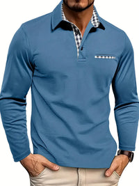 Patterned Trim Long Sleeve Knit Polo