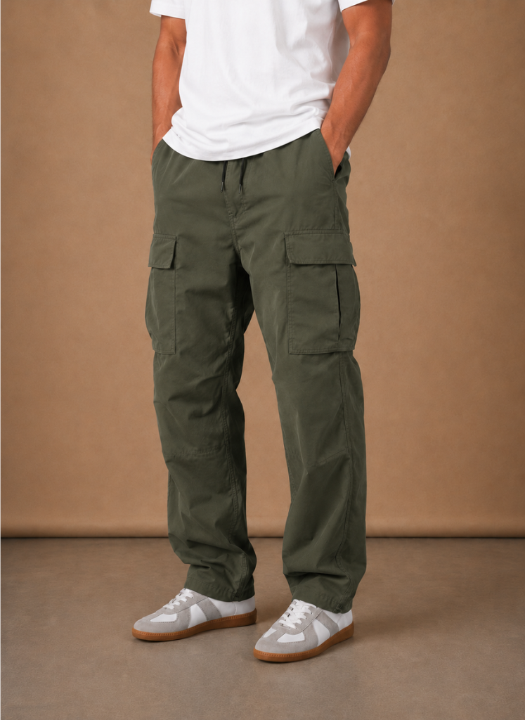 Relaxed utility cargo pants, green color view