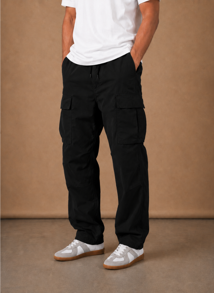Relaxed utility cargo pants, black color view