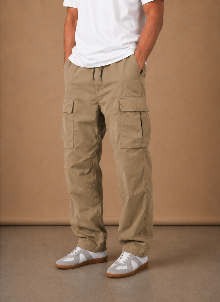 Relaxed utility cargo pants, beige color view