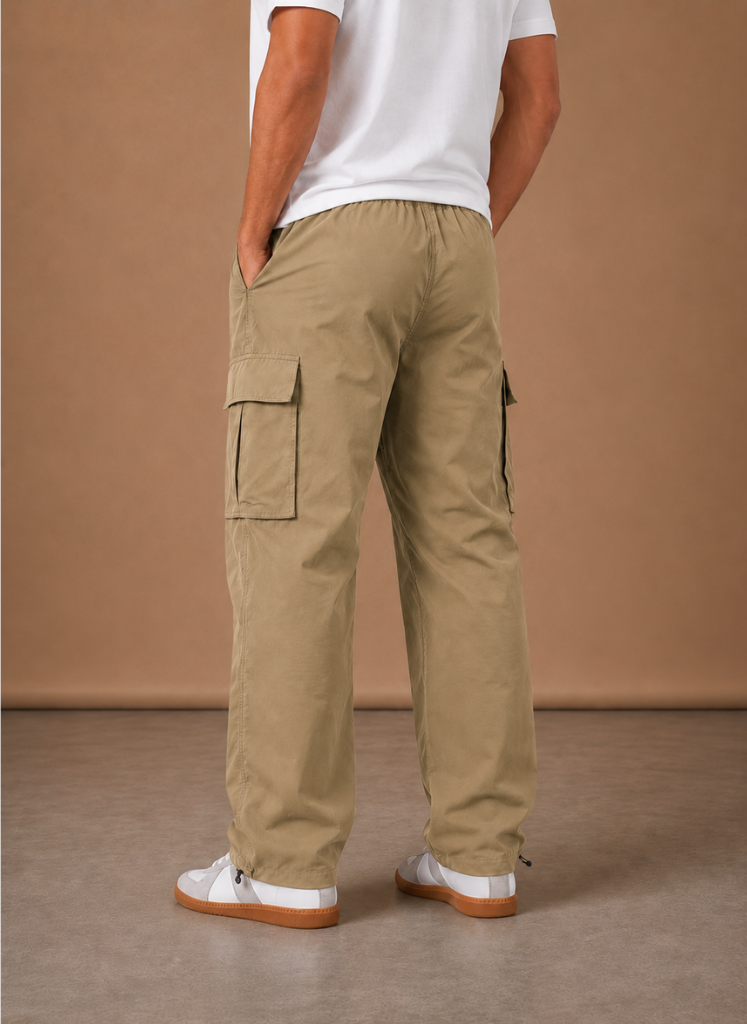 Relaxed utility cargo pants, texture close-up
