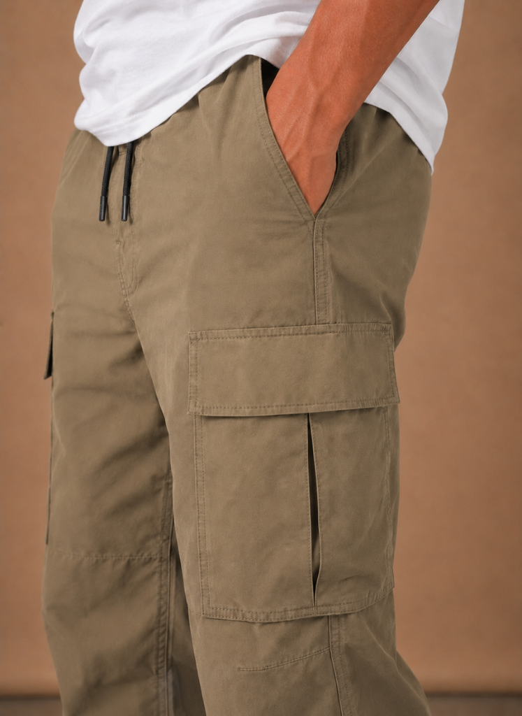 Relaxed utility cargo pants, pocket detail view