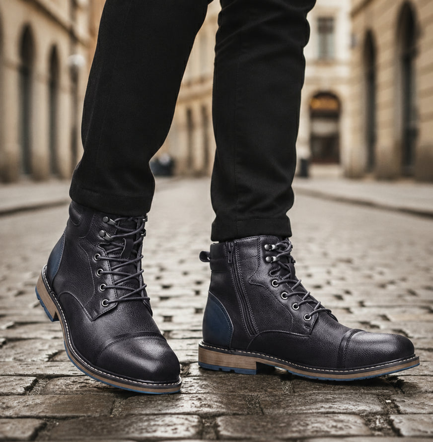 Structured ankle lace-up boots, black color view