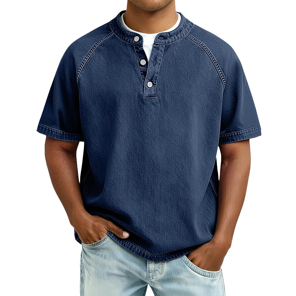 Half-button wash henley shirt, final detail view