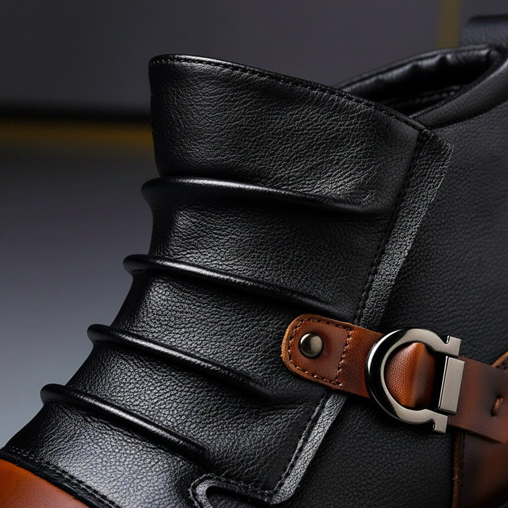 Hand-crafted vintage style boots, close-up detail
