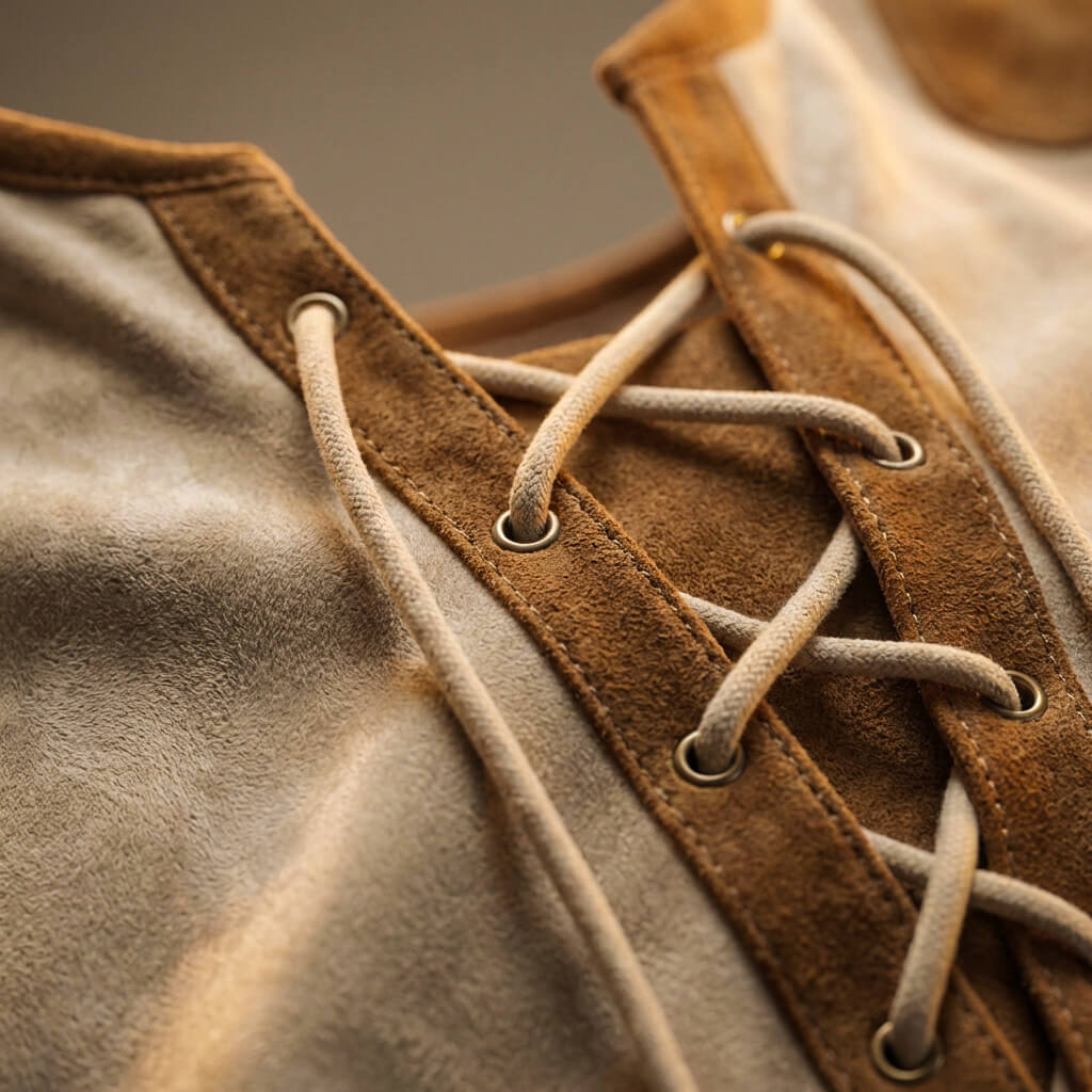 Lace-up contrast henley shirt, close-up detail
