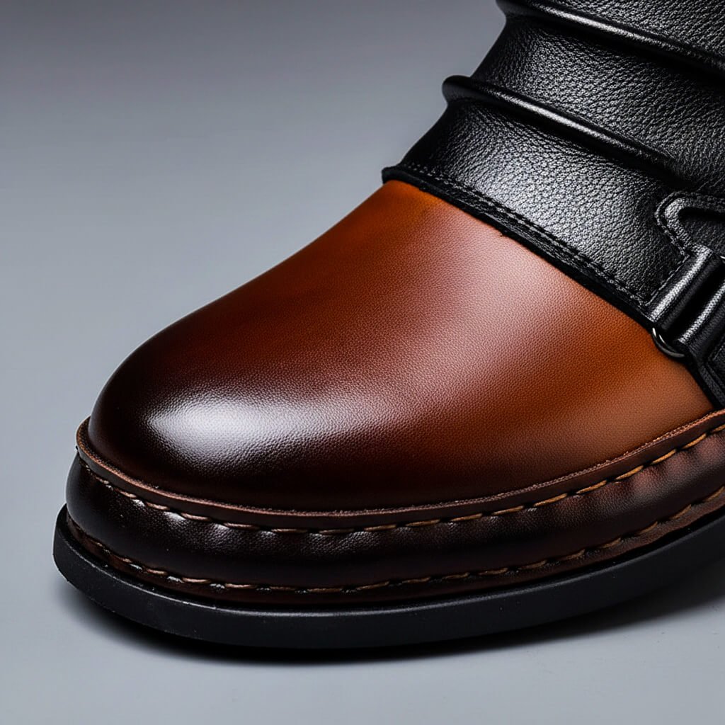 Hand-crafted vintage style boots, texture close-up