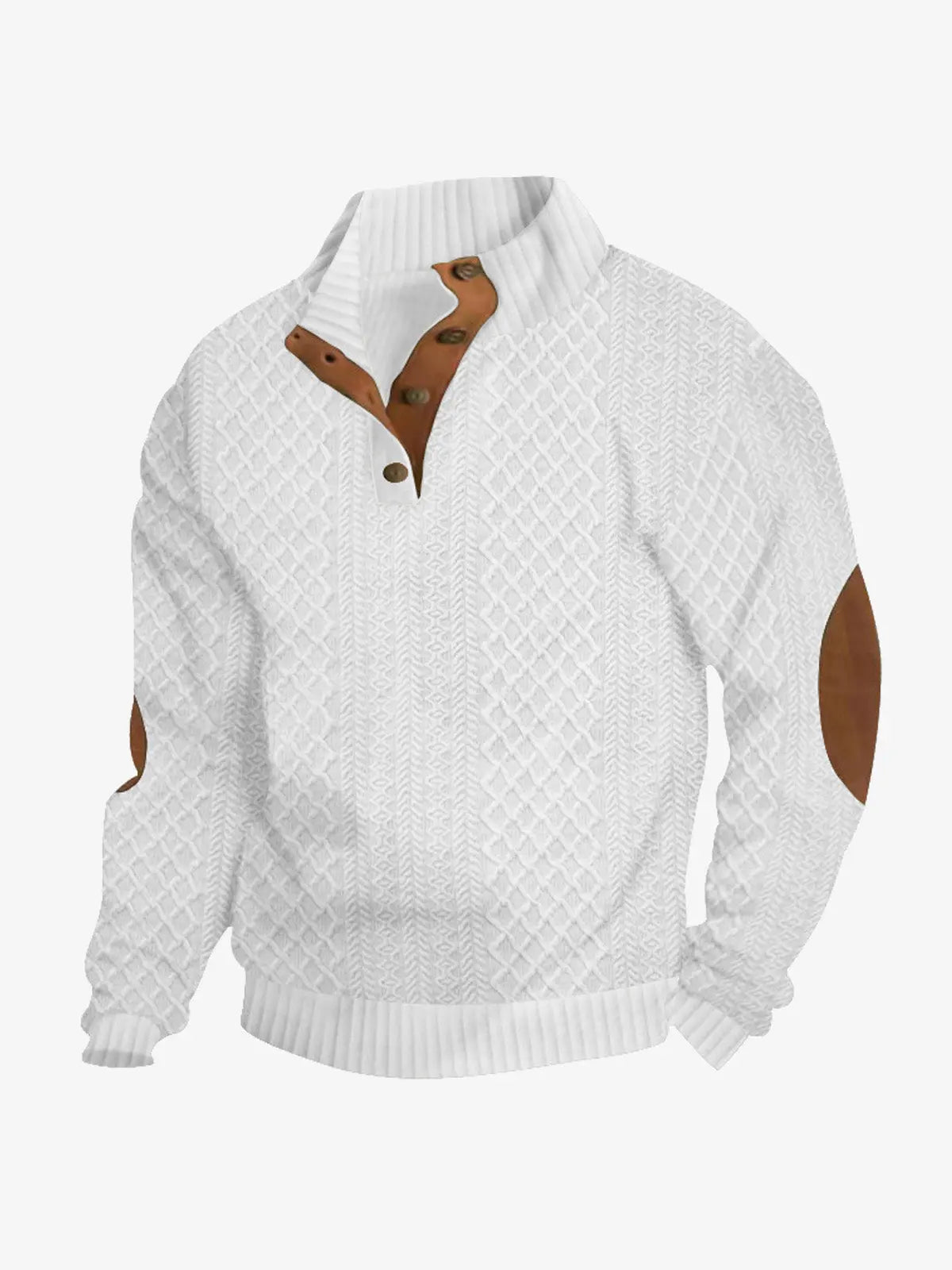 Elbow patch cable knit pullover, white color view