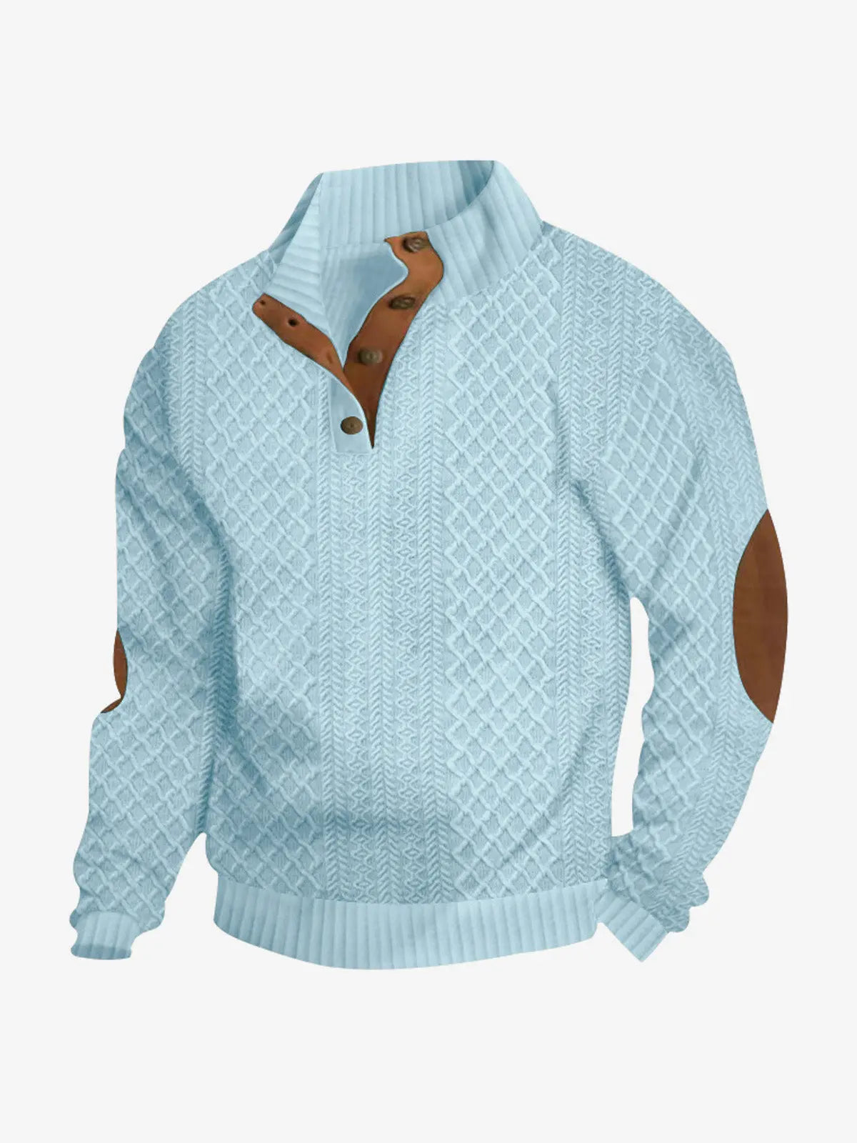 Elbow patch cable knit pullover, blue color view