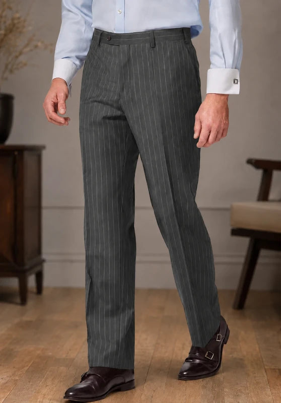 Vintage striped straight-leg trousers, dark grey color view