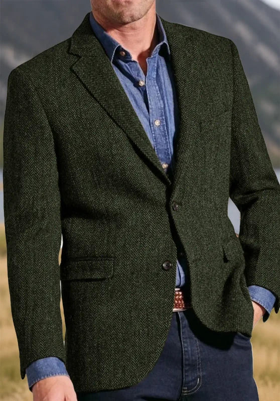 Notch lapel two-button blazer, dark green color view