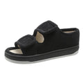 Wide-fit comfort sandals in black fabric with padded open-toe straps