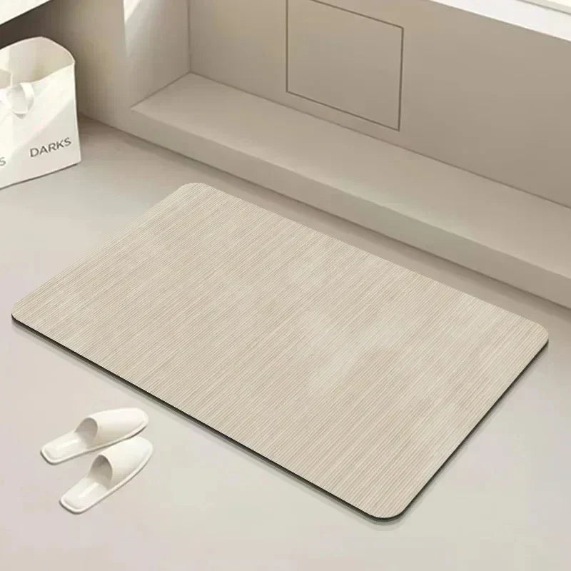 Diatomite quick-dry mat, light beige, ribbed texture, rounded corners