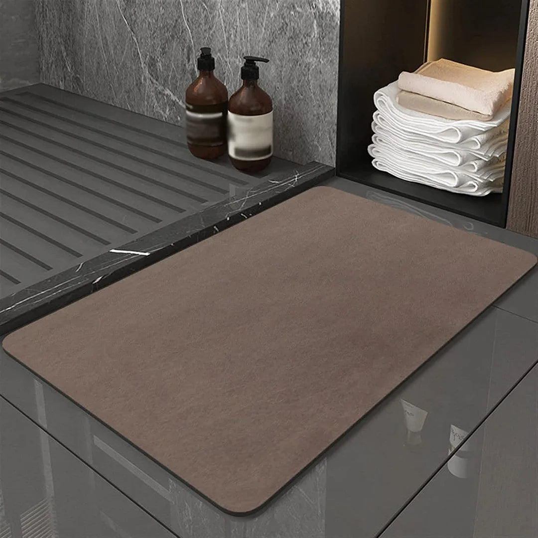 Diatomite quick-dry mat, beige-brown, rounded corners, flat surface