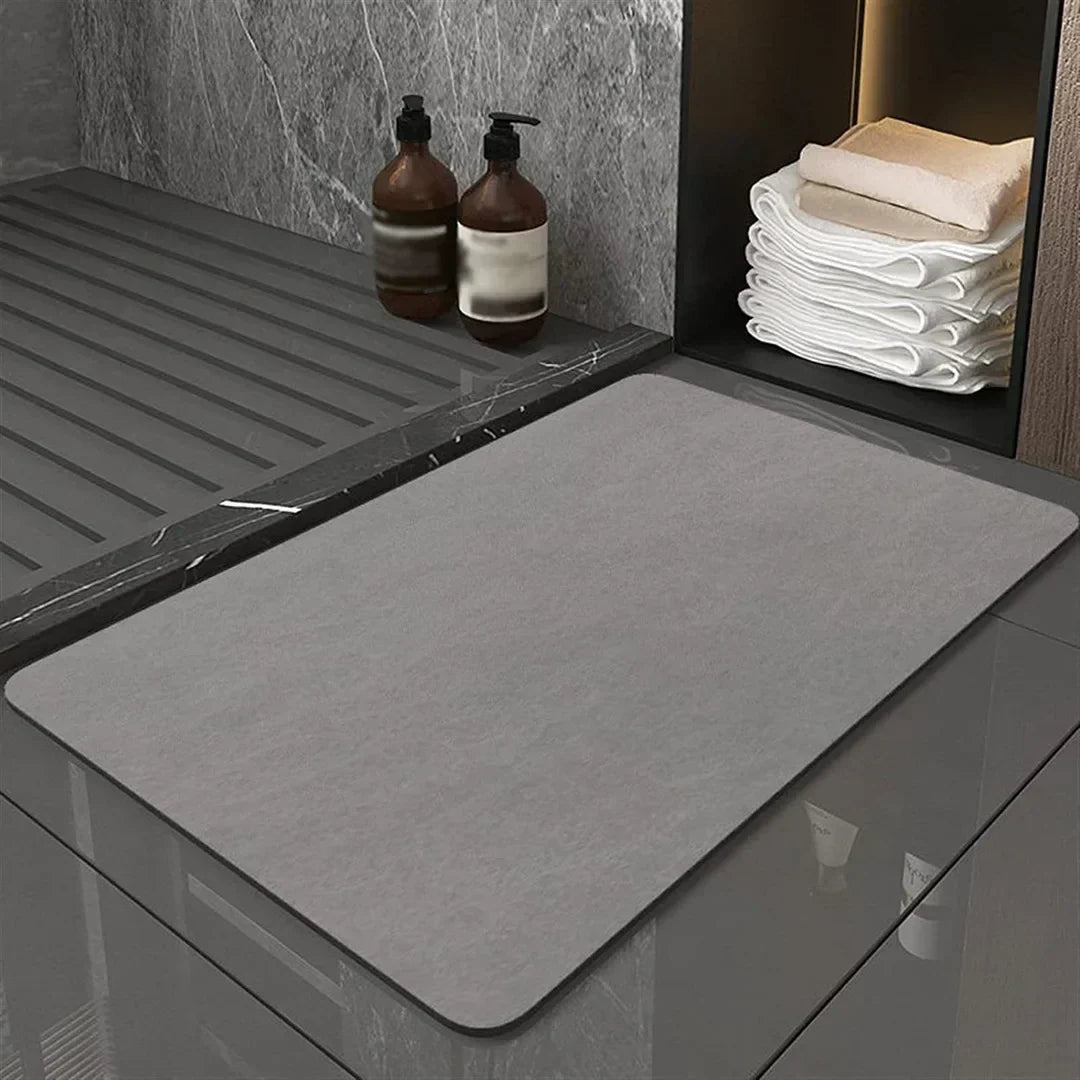 Diatomite quick-dry mat, dark gray, rounded corners, flat rectangular shape