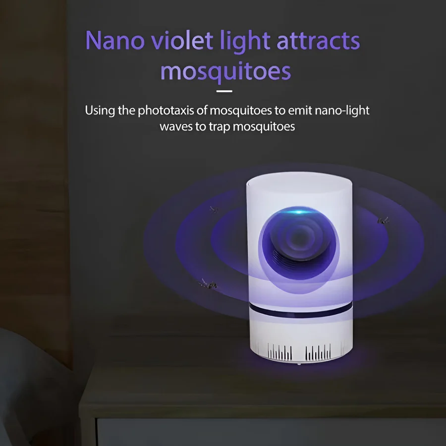 White UV insect trap with purple light attracting mosquitoes