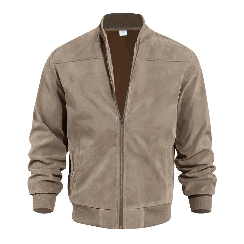 Stand Collar Suede Look Bomber Jacket