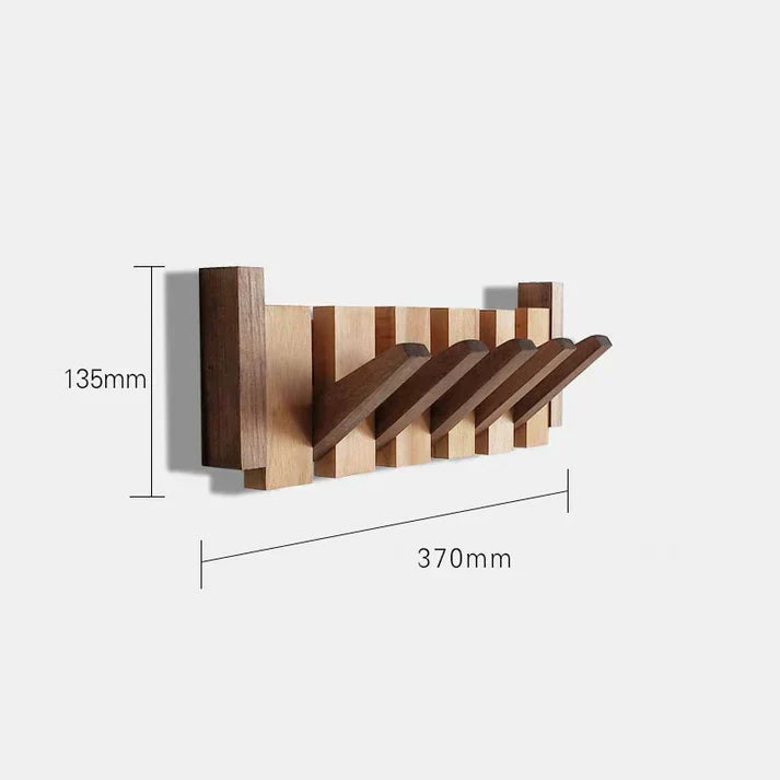 Fold-out wooden wall hook rack with walnut and beech-toned arms