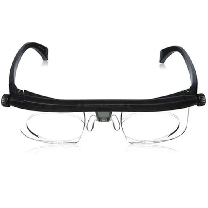 Black adjustable reading glasses with clear rectangular lenses and wide bridge frame