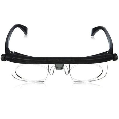 Black adjustable reading glasses with clear rectangular lenses and wide bridge frame