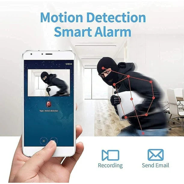 Magnetic live camera for motion detection with phone controls and recording icons