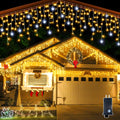 Warm white LED icicle light curtain, dangling bulbs for outdoor decoration