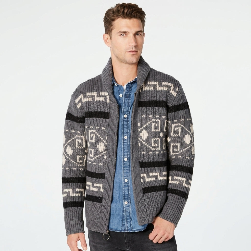 Men's Aztec Print Zip Cardigan