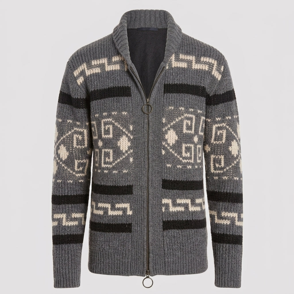 Men's Aztec Print Zip Cardigan