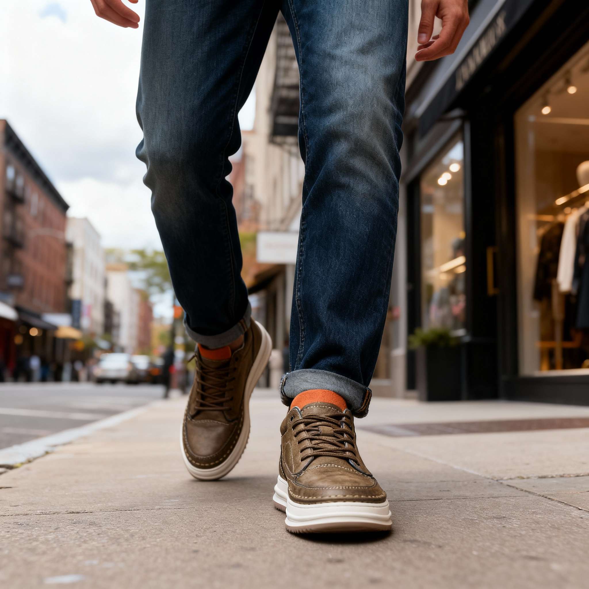 Padded collar comfort sneakers, worn front view