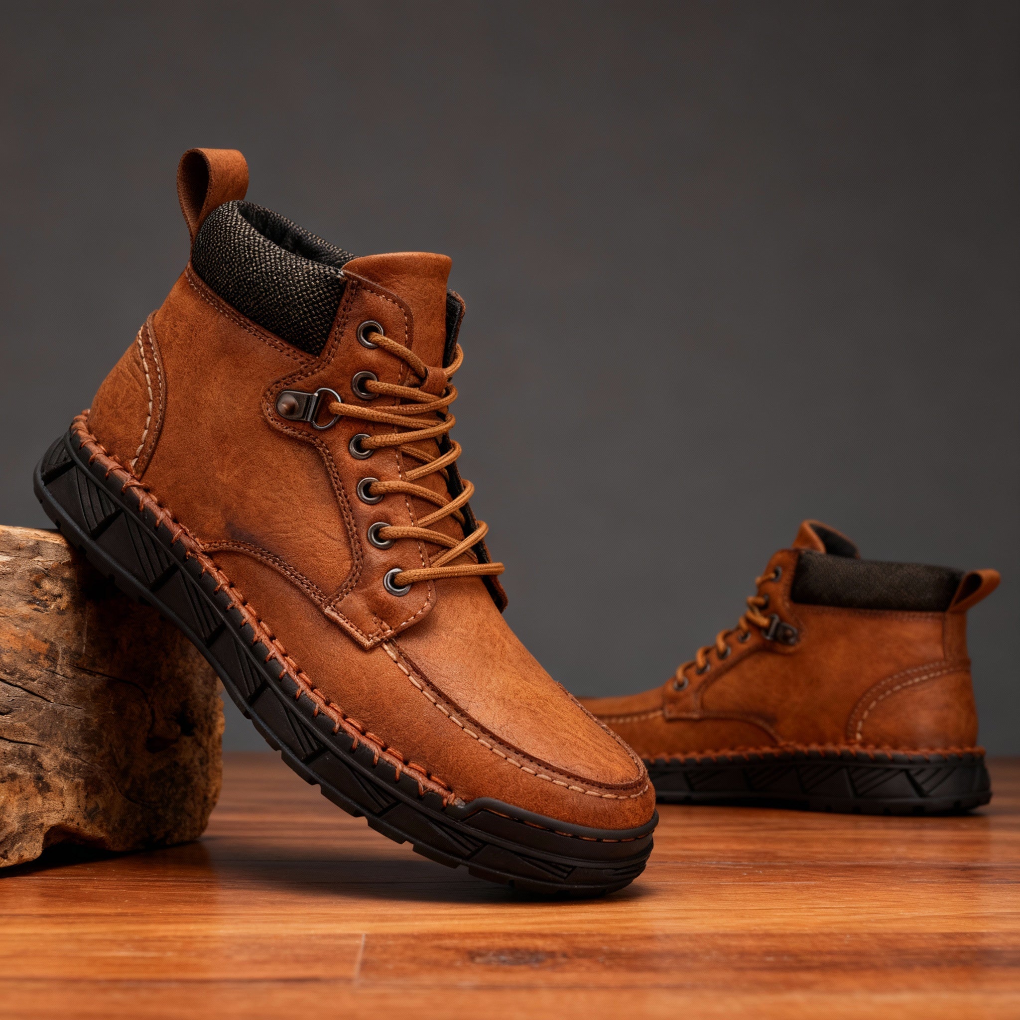 Storm welt work boots, saddle tan color view