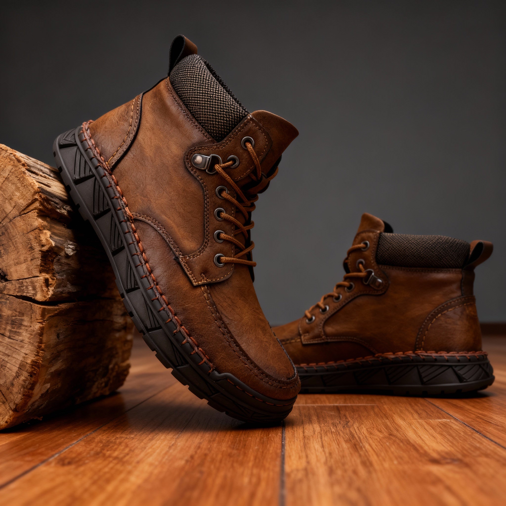 Storm welt work boots, chestnut brown color view