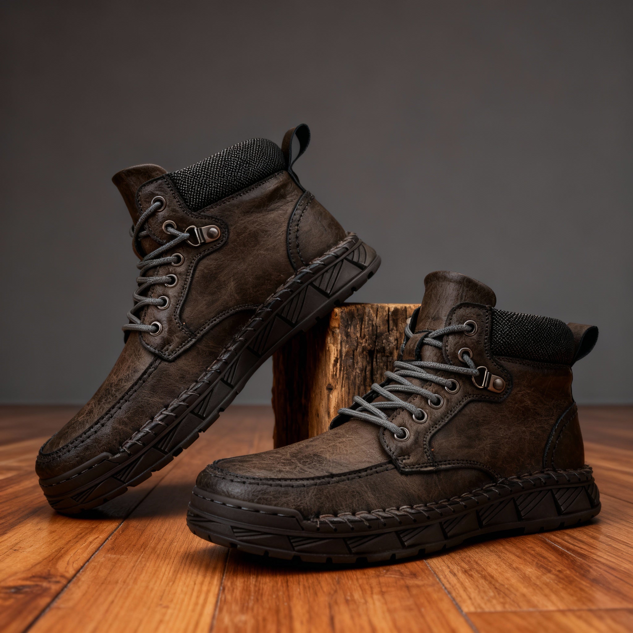 Storm welt work boots, charcoal brown color view
