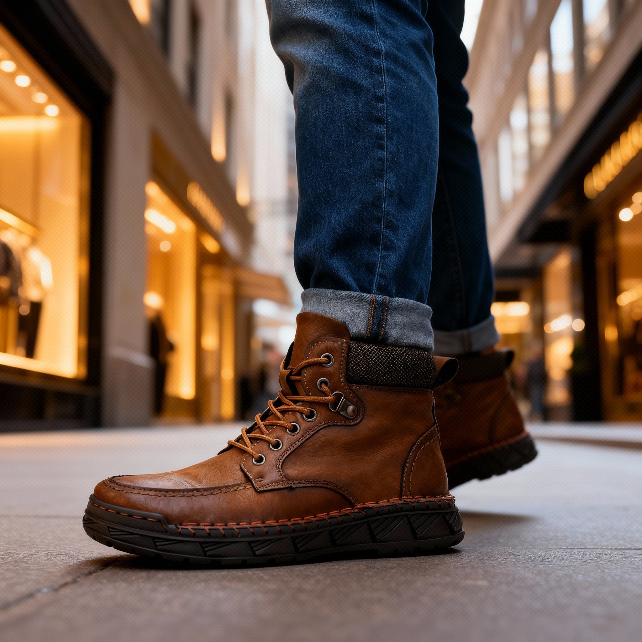 Storm welt work boots, close-up detail