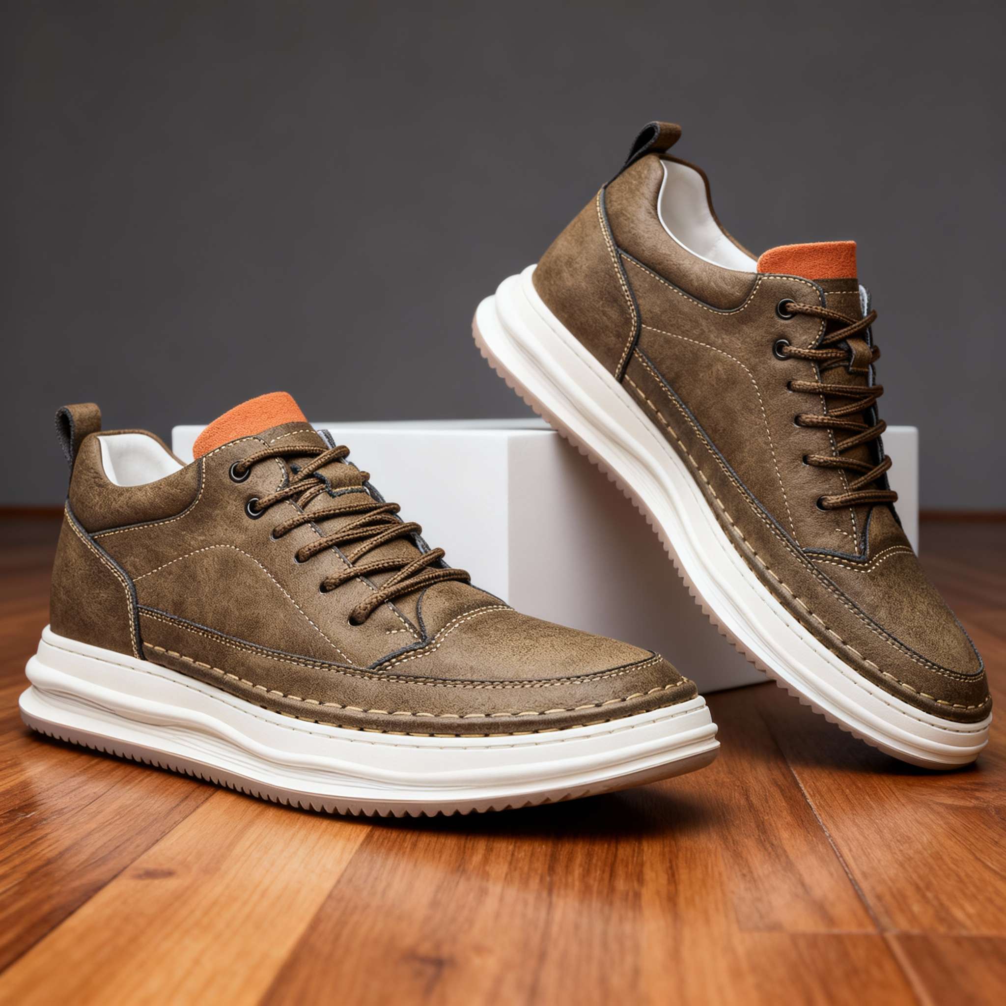 Padded collar comfort sneakers, khaki color view