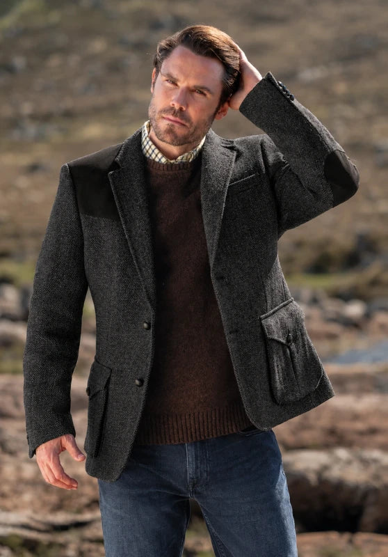 Contrast shoulder panel blazer, dark grey color view