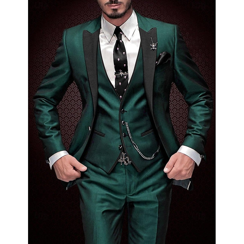 Men's three-piece tailored set, dark green color view
