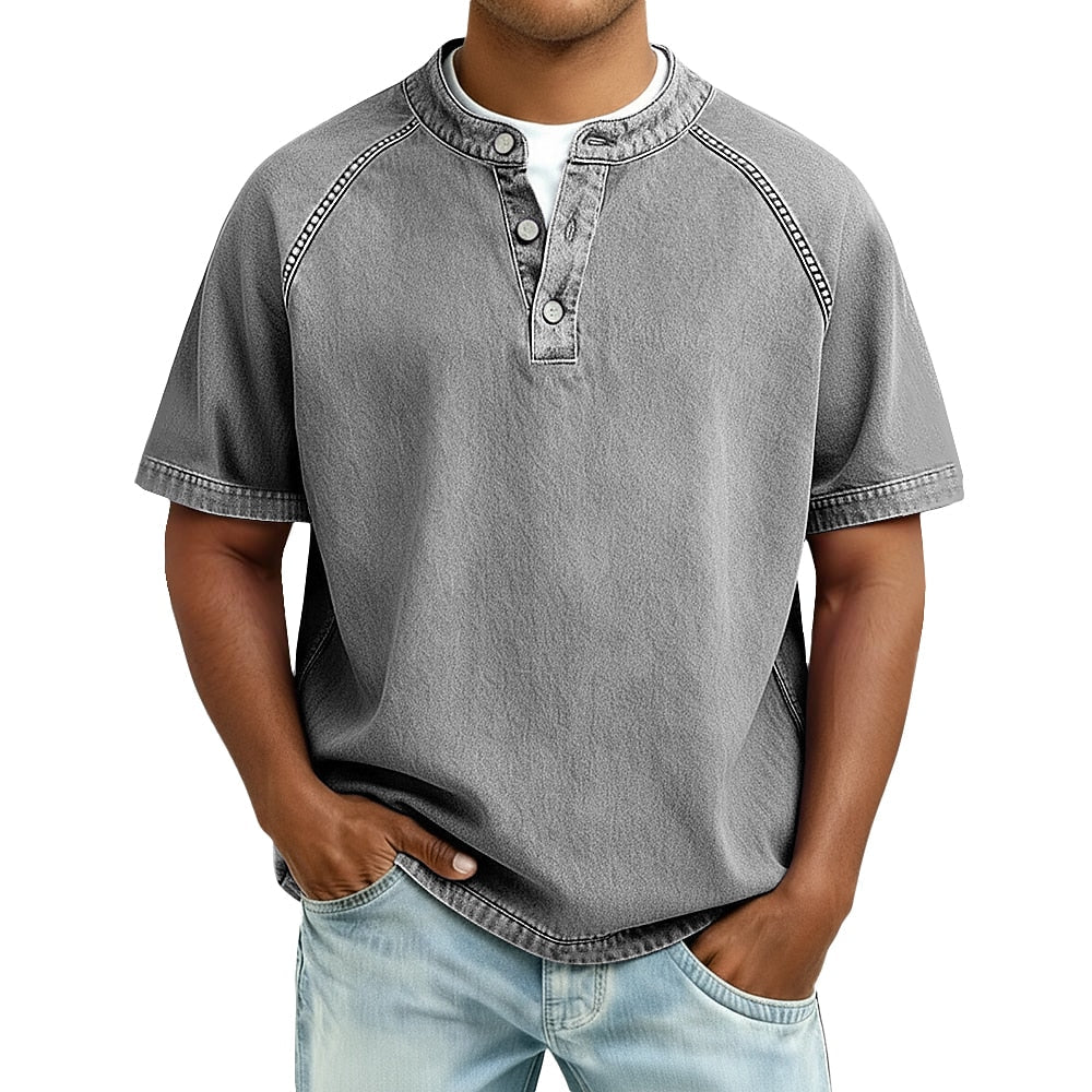 Half-button wash henley shirt, color detail view
